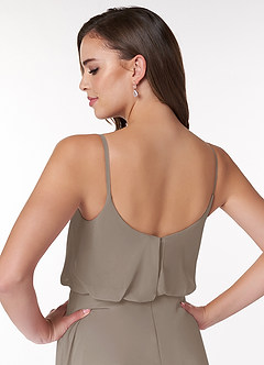 Azazie Lupe Bridesmaid Dresses Taupe A-Line Scoop Blouson Chiffon Dress image6