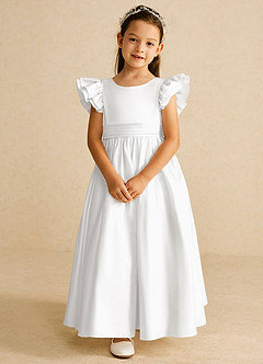 Azazie Piglette Flower Girl Dresses White A-Line Bow Matte Satin Dress image4