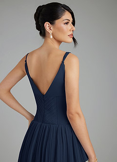 Azazie Rosa Bridesmaid Dresses Dark Navy A-Line Pleated Chiffon Dress image2