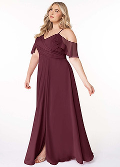 Azazie Dakota Bridesmaid Dresses Cabernet A-Line V-Neck Pleated Chiffon Dress image10