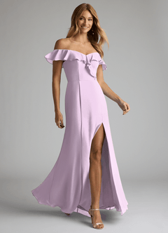 Azazie Sophie Bridesmaid Dresses Frosted Lilac A-Line Off the Shoulder Chiffon Convertible Dress image4
