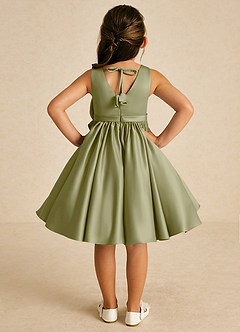 Azazie Apple Flower Girl Dresses Moss Green A-Line Bow Matte Satin Dress image2