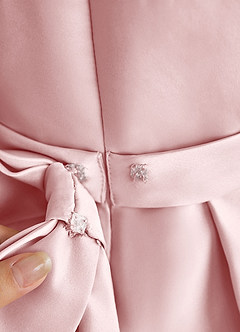 Azazie Princess Abiti da Ragazza di Fiori Abito A-Line in Raso Opaco Plissettato Rosa Cipria image7