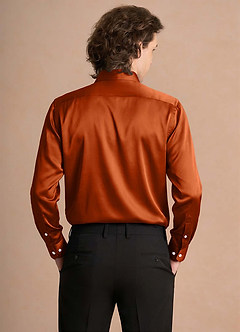 front Julian Burnt Orange Stretch Satin Dress Shirt