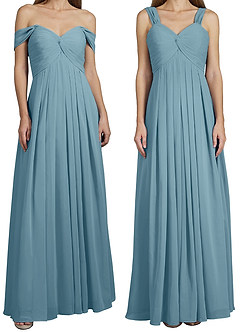 Azazie Kaitlynn Bridesmaid Dresses Moody Blue Empire Ruched Chiffon Convertible Dress image8