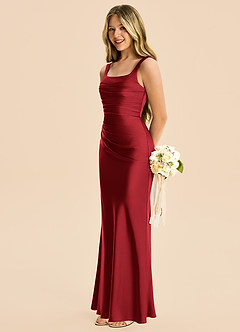 Azazie Agustina Junior Scarlet Sheath Pleated Stretch Satin Dress image5