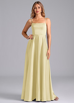 Azazie Elita Bridesmaid Dresses Lemon Sorbet A-Line Pleated Stretch Satin Dress image1