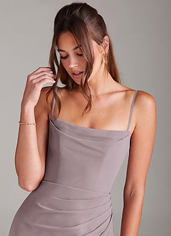 Azazie Leonis Vestidos de damas de honor Vestido de Atardecer de Gasa de Corte Recto Convertible con Sin tirantes image2
