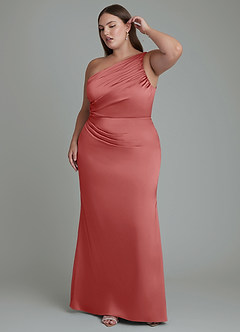 Azazie Akilah Jurken voor bruidsmeisjes Jurk van Stretch Satijn met Zeemeermin One-shoulder Antieke Roos image10