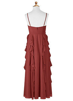 Azazie Peyton Junior Terracotta A-Line V-Neck Cascading Ruffles Chiffon Dress image7
