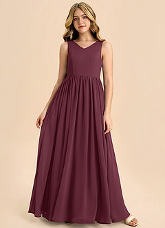 Azazie Hathaway Junior Cabernet A-Line Bow Chiffon Dress image3