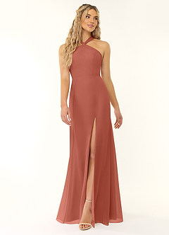Azazie Rue Abiti da Damigella Abito A-Line in Chiffon con Scollo Halter Argilla image1