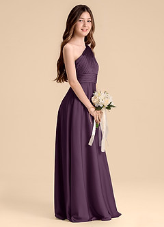 Azazie Charlize Junior Plum A-Line Pleated Stretch Satin Dress image5