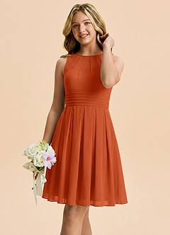 Azazie Bibiane Junior Burnt Orange A-Line Pleated Chiffon Dress image4