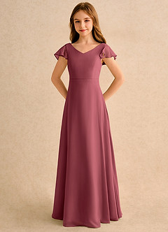 Azazie Nari Girls Formal vestidos de niña de las flores Vestido de Merlot de Gasa de Corte en A con Con mangas image6