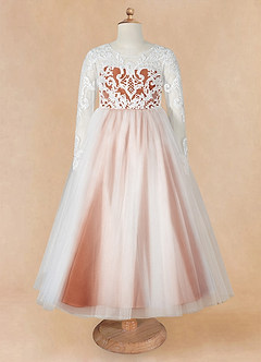 Azazie Elodie Flower Girl Dresses Ivory Paprika Ball-Gown Lace Dress image10