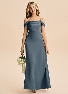 Azazie Lettie Junior A-Line Off-Shoulder Stræk satin Gulv-længde Junior brudepige Kjole image2