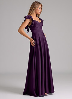 Azazie Leilani Bridesmaid Dresses Grape A-Line Ruched Stretch Satin Dress image6