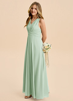 Azazie Kirsten Junior Agave A-Line Pleated Chiffon Dress image5