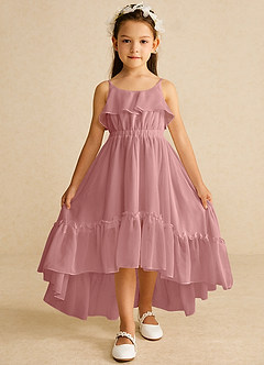 Azazie Karmen Flower Girl Dresses Dusty Rose A-Line Ruched Chiffon Dress image1