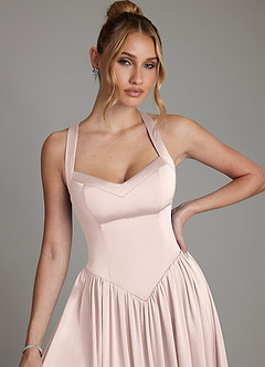 Azazie Francis 신부 들러리 드레스 A라인 코르셋 스트레치 새틴 바닥 길이 드레스 image4