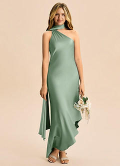 Azazie Briony Junior Etui Plissee Stretch-Satin Kleid Matcha image5