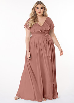 Azazie Jael Bridesmaid Dresses Cedar Rose A-Line V-Neck Mesh Dress image7