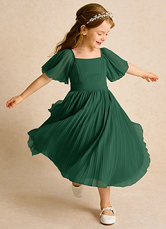 Azazie Gisele Flower Girl Dresses Dark Green A-Line Pleated Chiffon Dress image2