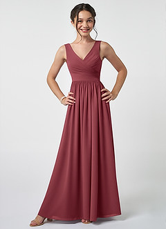 Azazie Keyla Junior Abito A-Line in Chiffon Plissettato Merlot image1