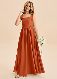 Azazie Delia Junior Abito A-Line in Chiffon Fiocco Arancia Bruciata image4