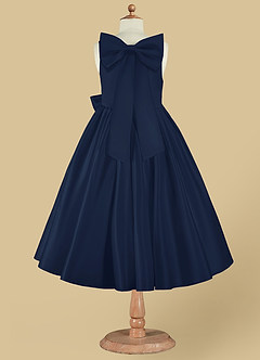 Azazie Bo Peep Flower Girl Dresses Dark Navy A-Line Bow Matte Satin Dress image8
