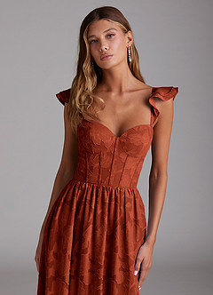 Azazie Denisse Bridesmaid Dresses Auburn A-Line Ruched Floral Burnout Dress image4