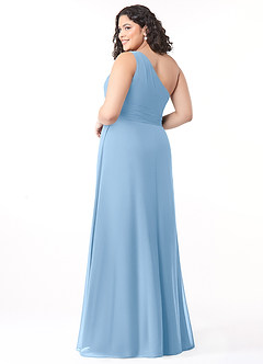 Azazie Dallas Vestidos de madrinha de casamento Vestido Pó Azul de Chiffon de Linha A com Ombro Único image7