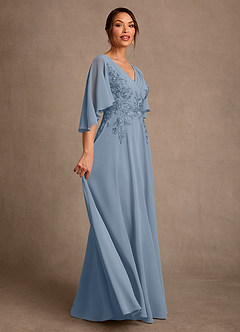Azazie Tilda Mother of the Bride Dresses Dusty Blue A-Line Lace Chiffon Dress image3