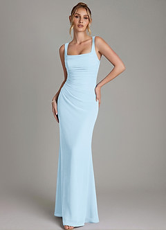 Azazie Agustina Robes de demoiselle d'honneur Robe Sirène en Mousseline de soie Corset Bleu Ciel image4