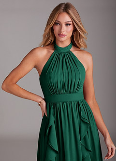 Azazie Avary Bridesmaid Dresses Emerald A-Line Pleated Chiffon Dress image6