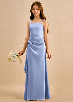 Azazie Cannoli Girls Formal Flower Girl Dresses Ice A-Line Pleated Stretch Satin Dress image3