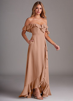 Azazie Lyra Bridesmaid Dresses Champagne Rose A-Line Chiffon Convertible Dress image6