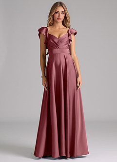 Azazie Leilani Brautjungfernkleider A-Linie Gestreift Stretch-Satin Kleid Wüstenrose image3