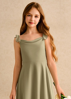 Azazie Puppy Girls Formal Abiti da Ragazza di Fiori Abito A-Line in Chiffon Plissettato Verde Muschio image6