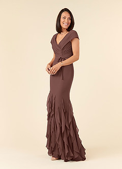 Azazie Bailora Moeder van de bruid jurken Zeemeermin Jurk van Chiffon Ruches Espresso image2