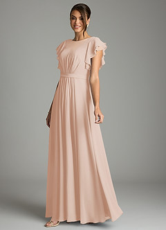 Azazie Daphne vestidos de dama de honor modestos Vestido de Corte en A Volantes Hasta el suelo Gasa image3