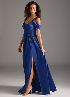 Azazie Lianne Bridesmaid Dresses Royal Blue A-Line Off the Shoulder Stretch Satin Dress image7