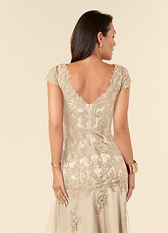 Azazie Romy Mother of the Bride Dresses Champagne Mermaid V-Neck Sequins Tulle Dress image6