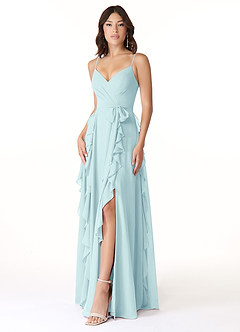 Azazie Peyton Bridesmaid Dresses Sea Glass A-Line Ruched Chiffon Dress image1