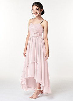 Azazie Catalina Junior Blushing Pink A-Line Ruched Chiffon Dress image3