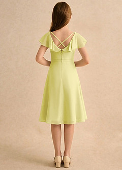 Azazie Narin Girls Formal Robe Demoiselle D'honneur Fillette Robe Trapèze en Mousseline de soie avec manches Sorbet Citron image2