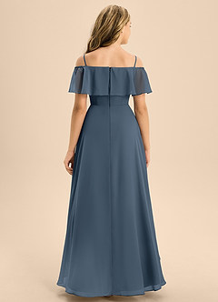 Azazie Maggie Junior A-Linie Schulterfrei Chiffon Kleid Neptunblau image6