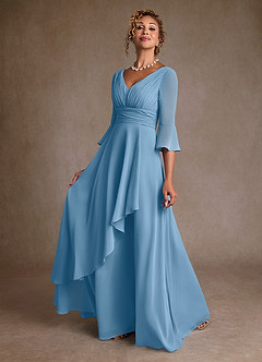 Azazie Eire Kleider für die Brautmutter A-Linie Plissee Chiffon Kleid Stahlblau image3
