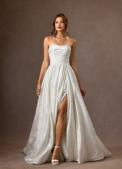 Azazie Daliah Robes de mariée Robe Trapèze en Jacquard Floral Sans bretelle Blanc De Diamant image7